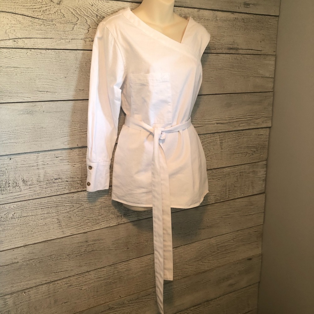 COPY - Pixie Market Unique White Cotton Top One Sleeve/One Shoulder Tie Side Bu…